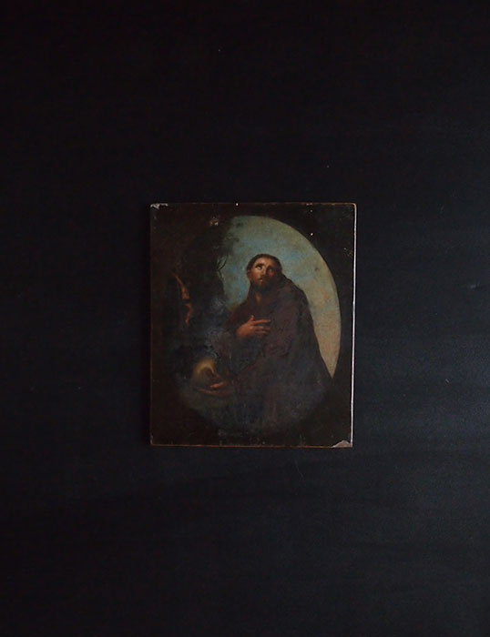 聖人と髑髏が描かれた板絵